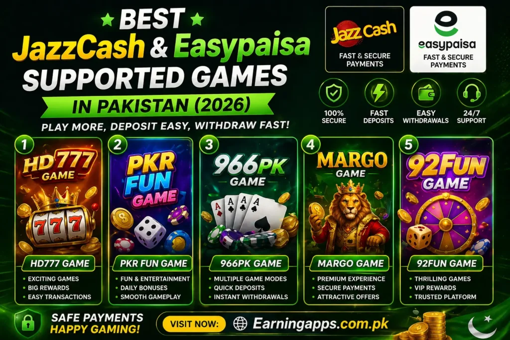 Best Jazzcash and Easypaisa Supported Games in Pakistan 2026